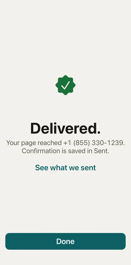 Delivered confirmation screen