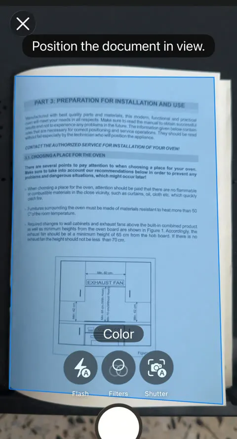 The camera scanner finding the edges of a paper form